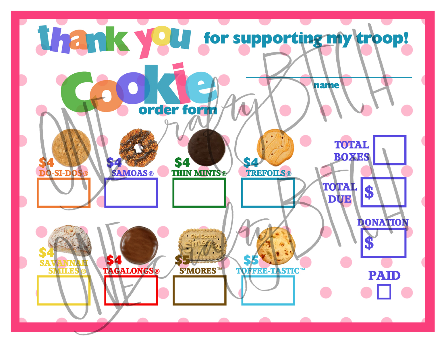 FREEBIE: Cookie Order Form One Crafty
